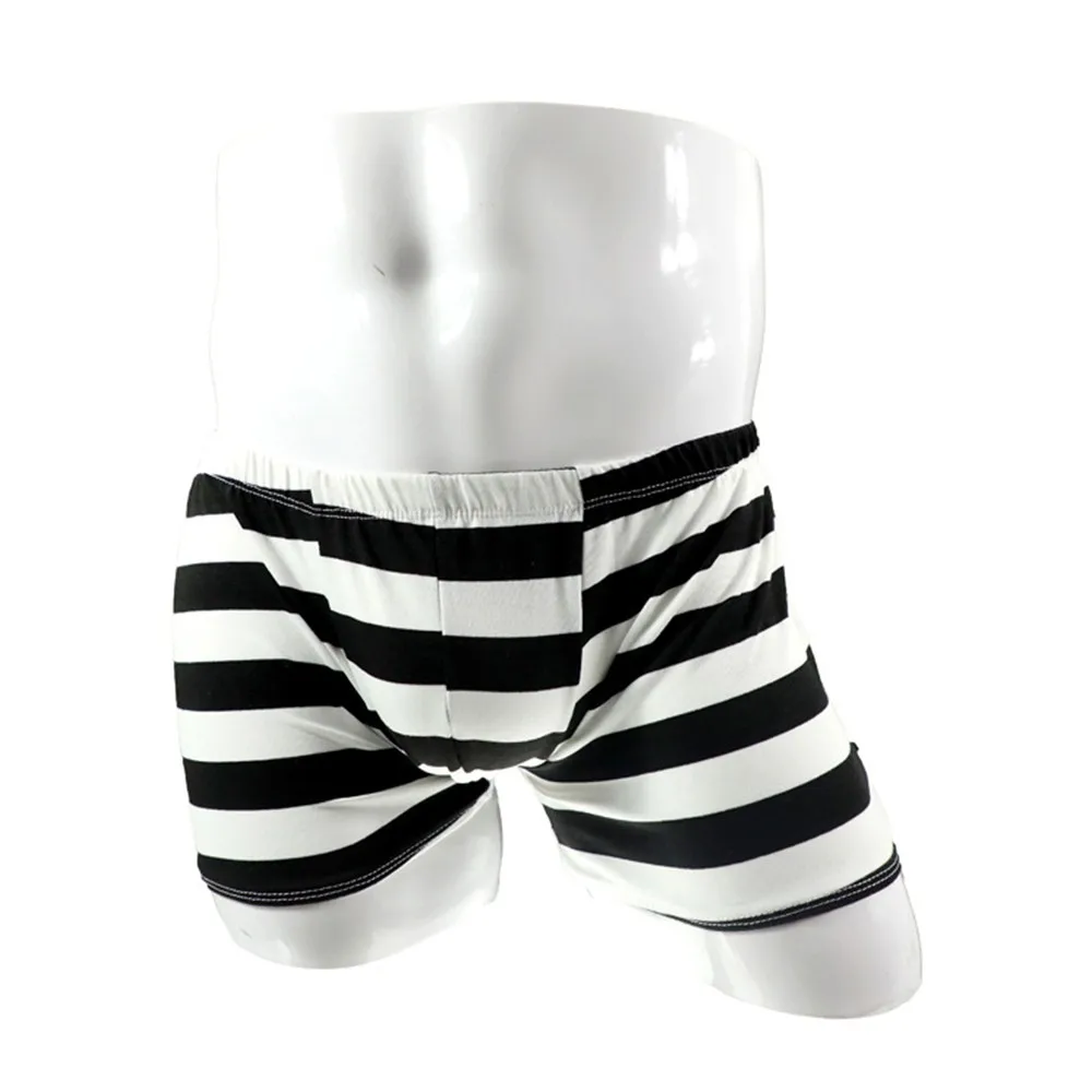 

Men Sexy Big Stripe Comfortable Black White Large Size Boxer Briefs Underwear