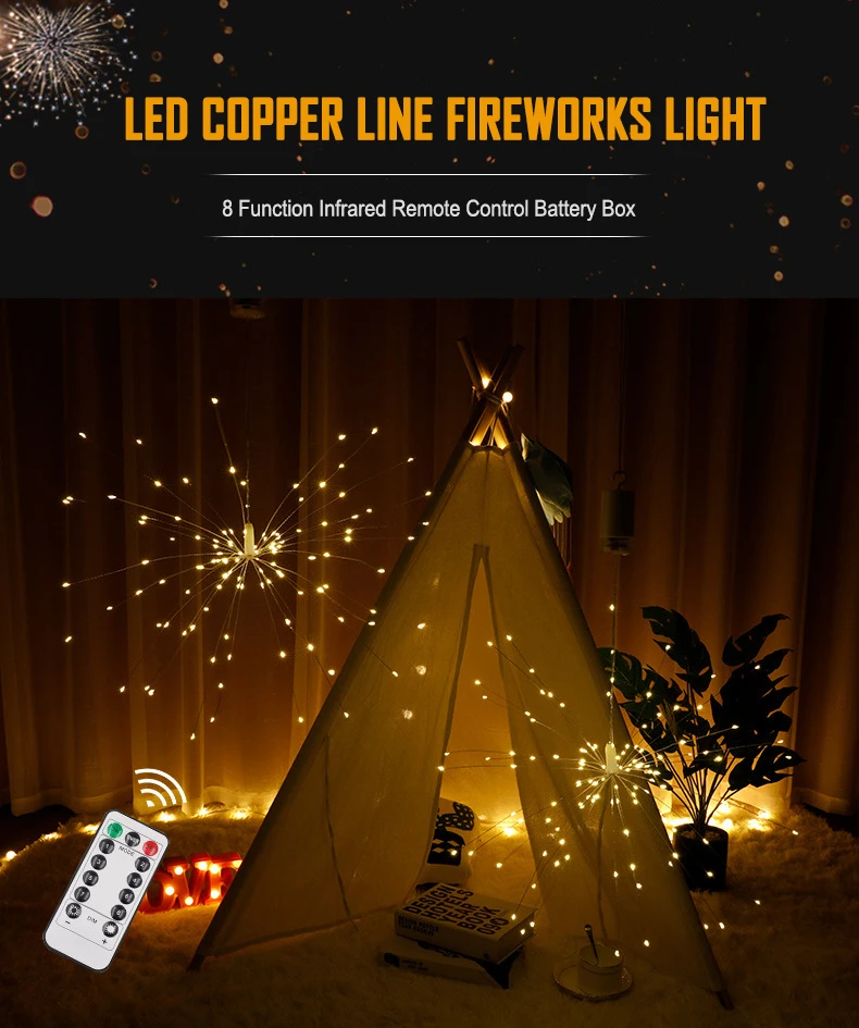 

Outdoor Waterproof Decorative Lantern Firework Shaped USB Dimming Color Copper Wire Holiday Party Mood Lamp Festival Lighting