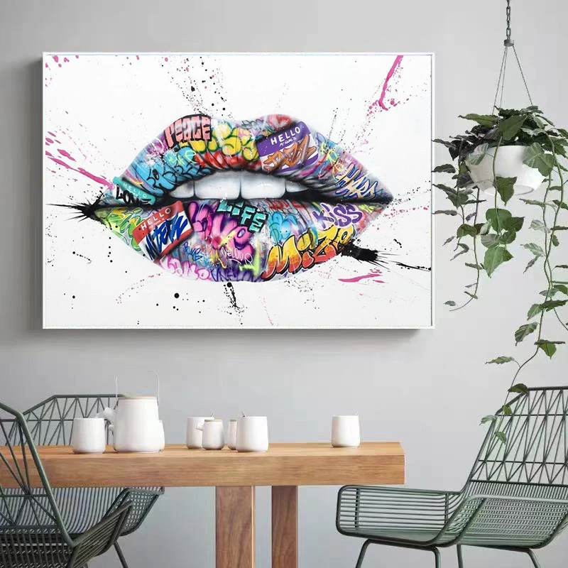 

Modern Graffiti Art Abstract Lips Posters and Prints Canvas Paintings Wall Art Pictures for Living Room Decor No Frame
