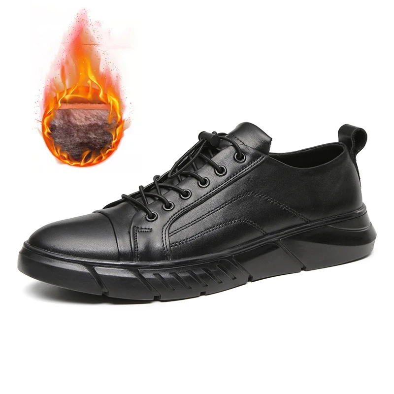 Мужские однотонные черные кроссовки из натуральной кожи Сезон осень-зима