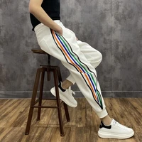 autumn new sports pants mens korean color stripe casual pants side zipper small foot pants thread hip hop pants