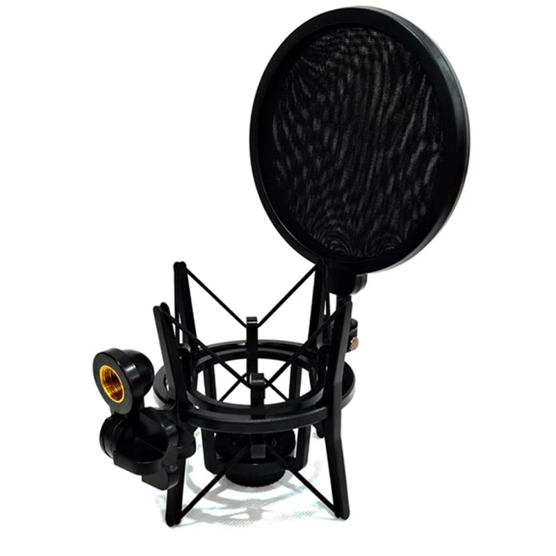 

TEYUN Microphone Anti-Vibration Bracket with Large Double-Layer Blowout Screen for Microphones