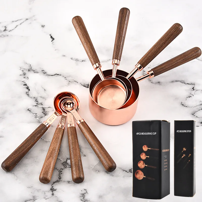 Walnut handle copper plating measuring cup measuring cup kitchen baking tool bartending scale measuring spoon set