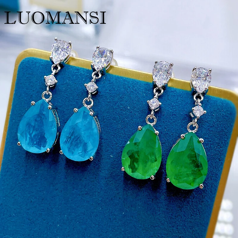 

Женские серебряные серьги с турмалином и изумрудом, 10 х14 мм