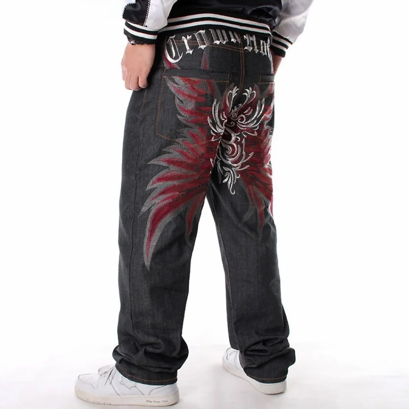 

New Fashion Hip Hop Loose Fit Large Size Straight Denim Pants Men Embroidery Street Dance Jeans High Quality Male Trousers