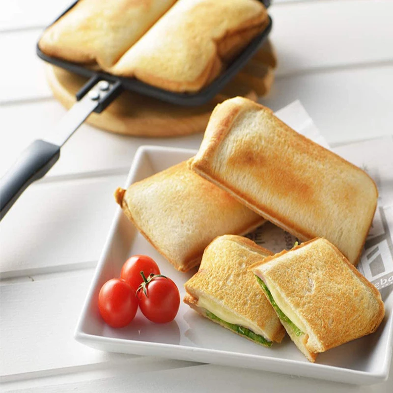 Jual Gas Tidak Lengket Pembuat Sandwich Besi Roti Panggang Mesin Sarapan Wafel Pancake Kue Barbekyu Oven Cetakan Panggangan Wajan