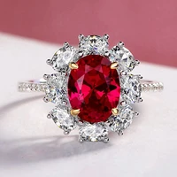 exquisite red egg shaped crystal wedding rings for women inlaid sparkling aaa cz rhinestone zircon engagement hand jewelry