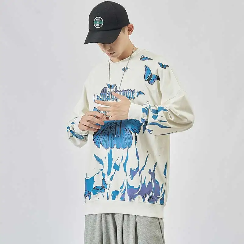 

Butterfly Print Round Neck Sweatshirt Men Women Plus Velvet Streetwear Stranger Things Hoodie Pullover Mens Hoodies Oversize