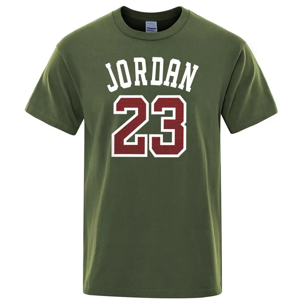 army green 6 Jordan 23 мужские футболки летние футболки мужские повседневные футболки хлопковые топы с круглым вырезом короткий рукав Футболка в стиле хип-хоп размера плюс 3XL - Цвет: army green 6