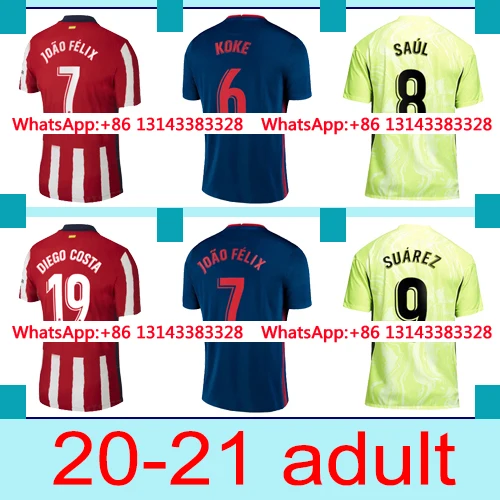 

2020 2021 Atletico MadridES shirt JOAO CORREA M.LLORENTE DIEGO COSTA LEMAR new Home away FELIX SAUL SUAREZ Top Quality men shirt