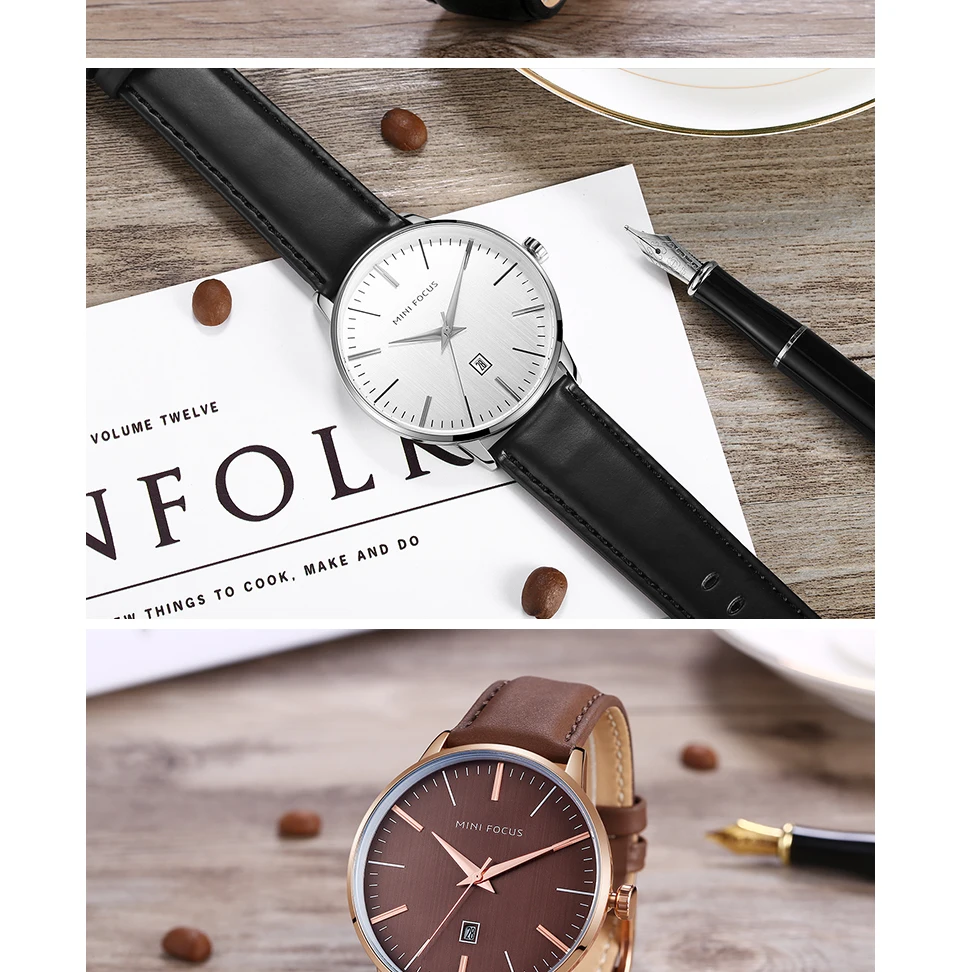 Мини-фокус модные Reloj кожаные кварцевые часы повседневные мужские s часы люксовый бренд минималистичный серебряный корпус мужские Дата водонепроницаемые часы