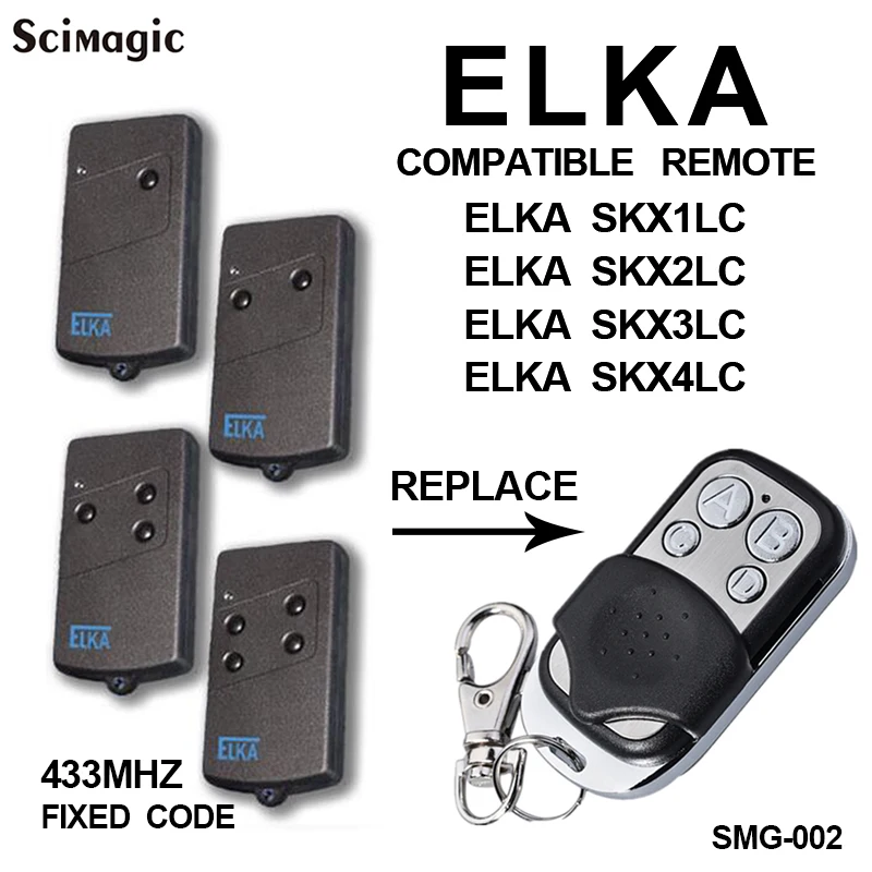 

433MHz fixed code garage door remote control clone ELKA SKX4LC/SKX3LC/SKX2LC/SKX31C keychain 433.92MHz transmitter