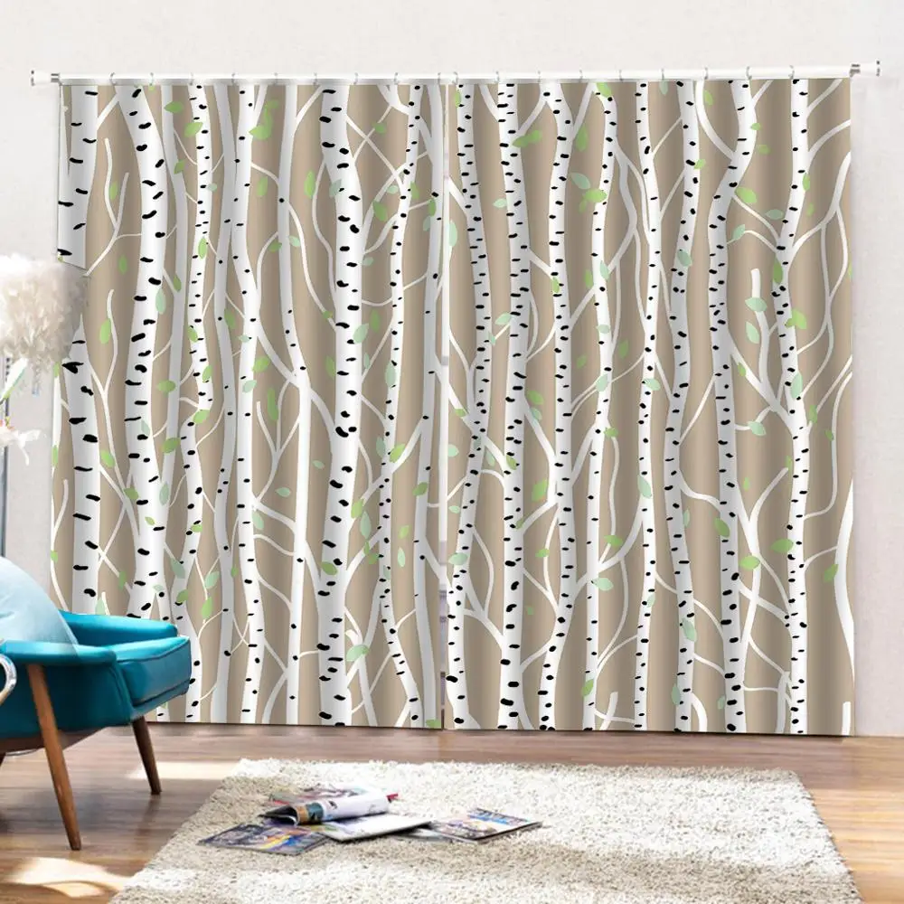 Стеклянные затемняющие Роскошные 3D занавески в виде березы для спальни гостиной