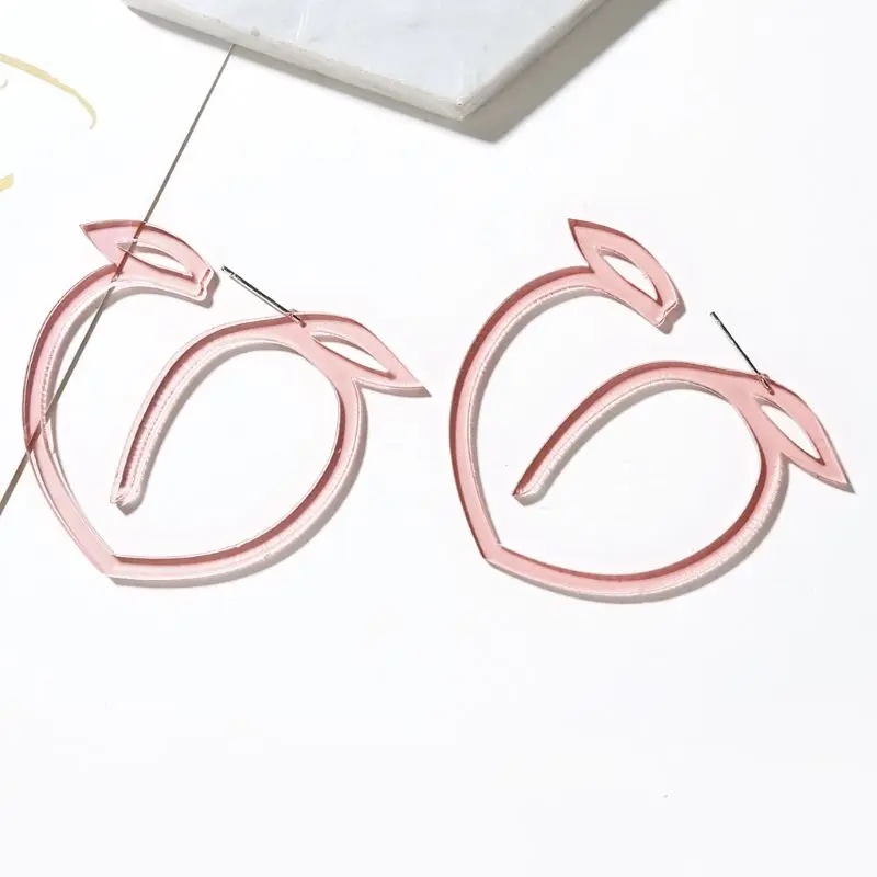 

Pink Peach Earrings Creative Funny Lifelike Sweet Fruits Acrylic Drop Dangle Earrings for Women Fashion Jewelry E56A