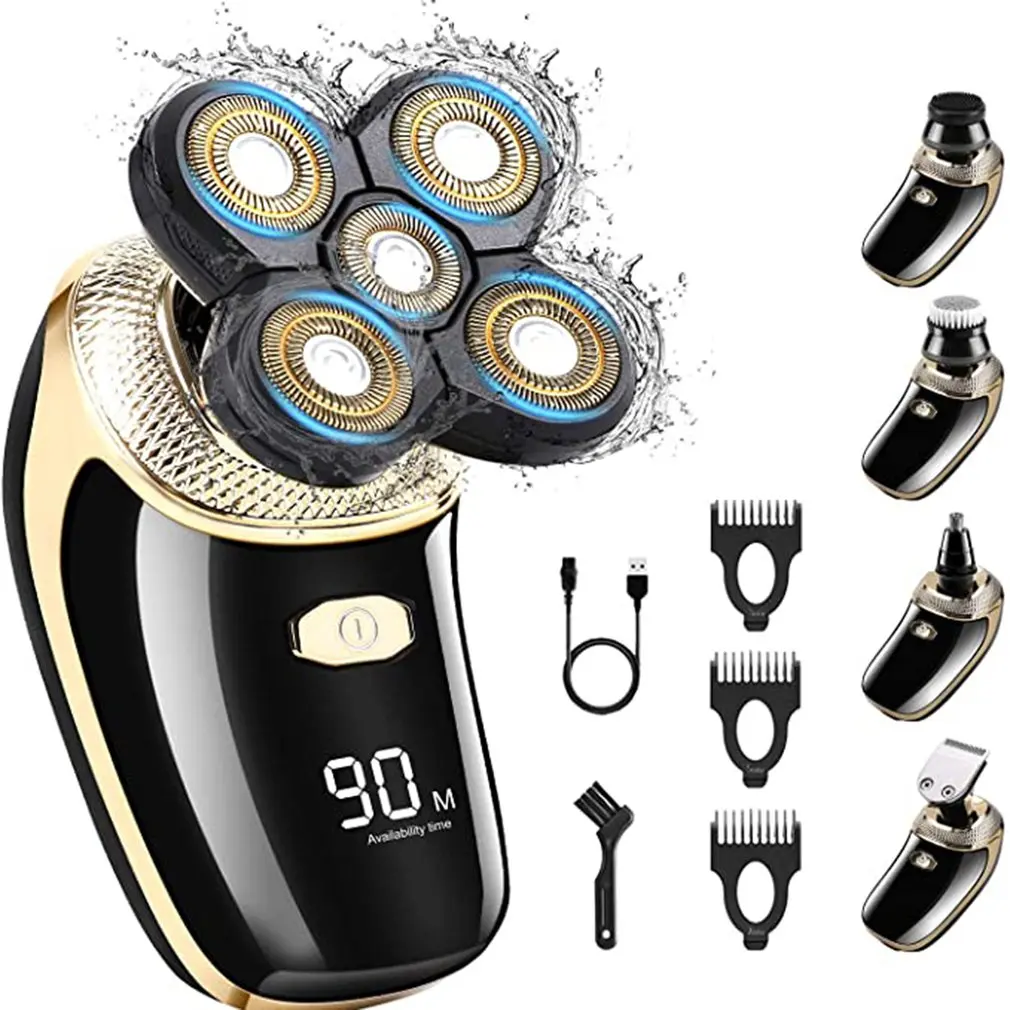 

Electric Rotary Shaver Wet And Dry USB Rechargeable Shaver For Men Beard Razor 5-in-1 Grooming Kit For Beard Nose Hair