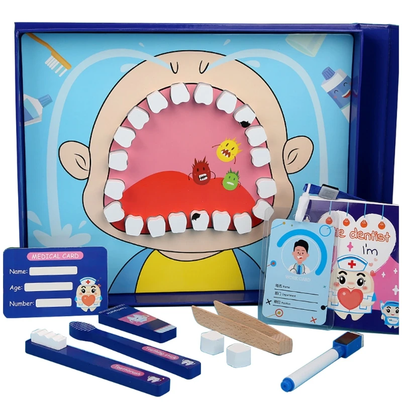

B2RE 1 Set Children Dentist Toys Pretend Role Play Early Educational Baby Brushing Teeth Protection Wooden Kids Birthday Gifts