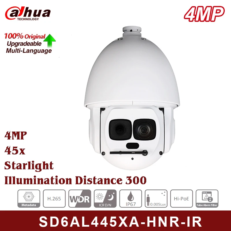 

Original 4MP Camera 45X SD6AL445XA-HNR-IR Starlight IR WizMind Network PTZ Camera Outdoor Hi-PoE CCTV Camera For Dahua Video Cam