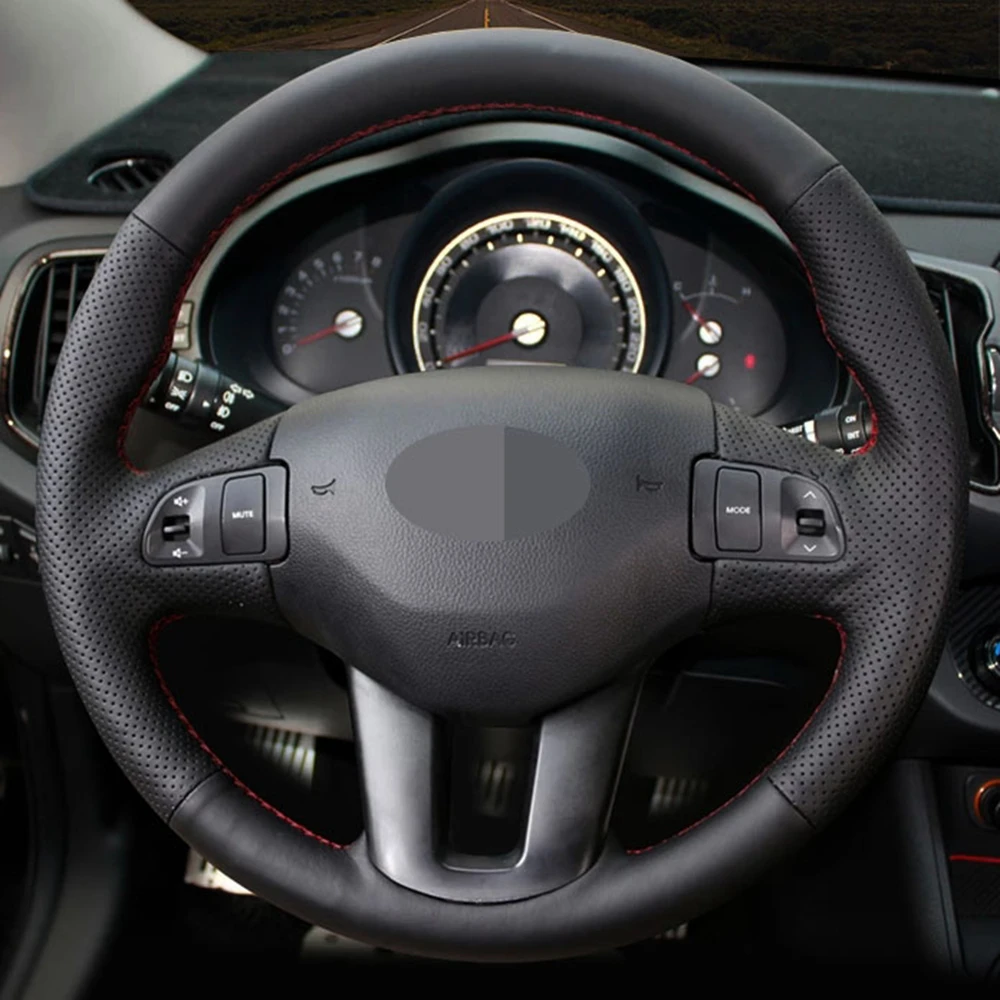 

DIY Black Wearable Faux Leather Car Accessories Steering Wheel Cover For Kia Sportage 3 2011-2014 Kia Ceed Cee'd 2010 2011 2012