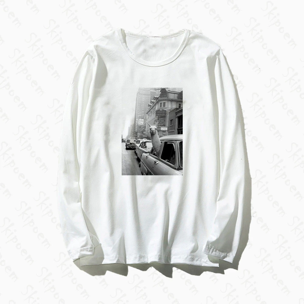 Лама в такси на Таймс Сквер футболка для женщин Готический корейский стиль Tumblr