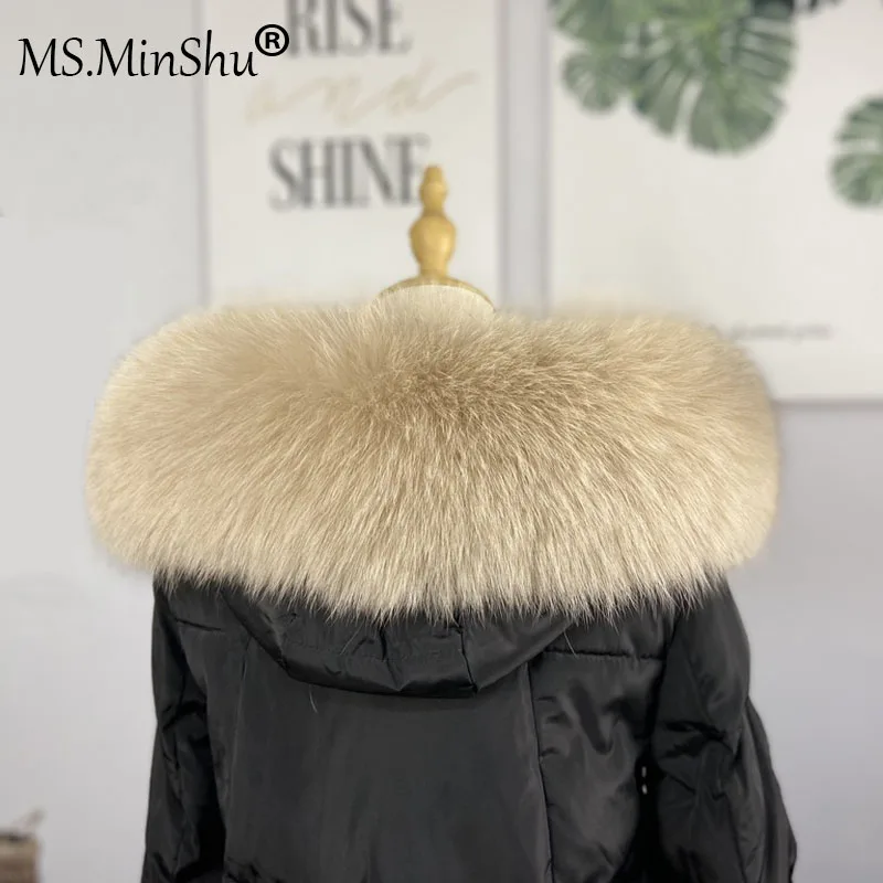 Зимний 100% натуральный мех лисы воротник с капюшоном Ms.MinShu бежевый цвет большие