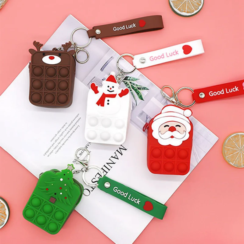 

Рождественский Кошелек для монет, многофункциональный мультяшный лось, Санта, снег, Рождественская елка, силиконовая сумка из пузырчатой п...