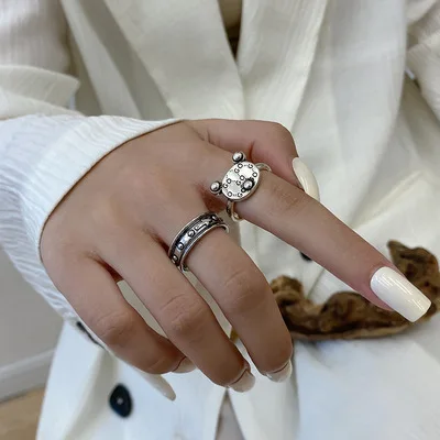 

Fashion Retro Bear Head Ring For Men And Women Cross Ring Hip-Hop Punk Style Simple Europe And The United States 2021 New Trend