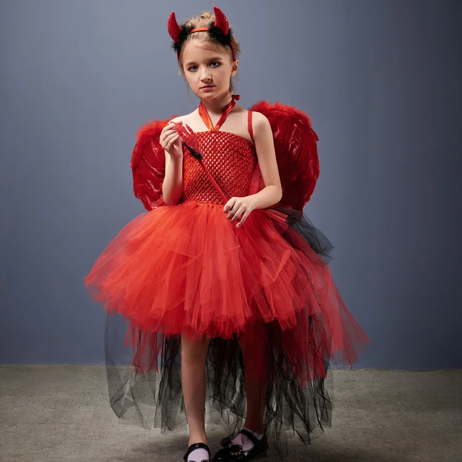 Костюм для девочек костюм красного дьявола с крыльями рогами страшные костюмы