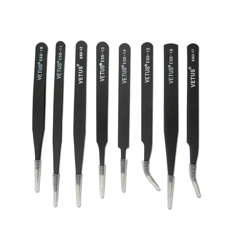 

Anti-static ESD Stainless Steel Electronics Tweezers Maintenance Tools Industrial Precision Curved Straight Tweezers Repair Tool