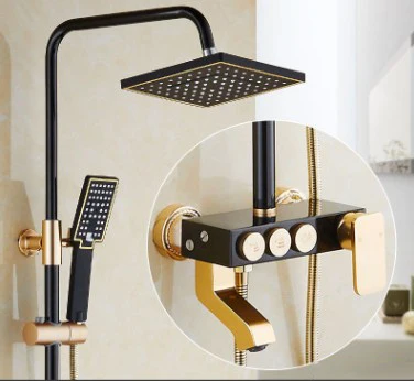 Новый роскошный набор для душа золотистые и черные Смесители ванны смесители