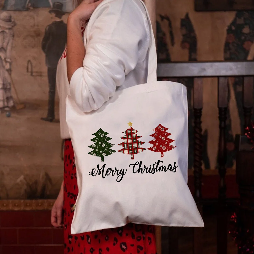 

Merry Christmas Tote Bag Women Canvas Bags Casual Ins Style Abstract Cartoon Gift Recycle Tote Bag Ladies Shopper Bag Holiday