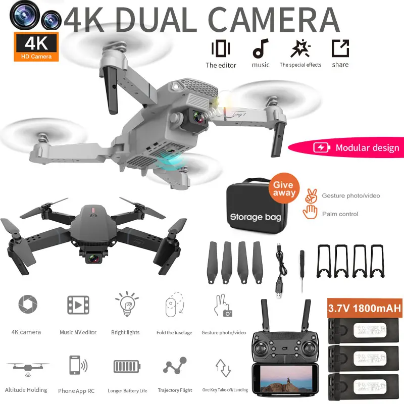 дрон e88 pro 4k hd двойная wi fi камера широ