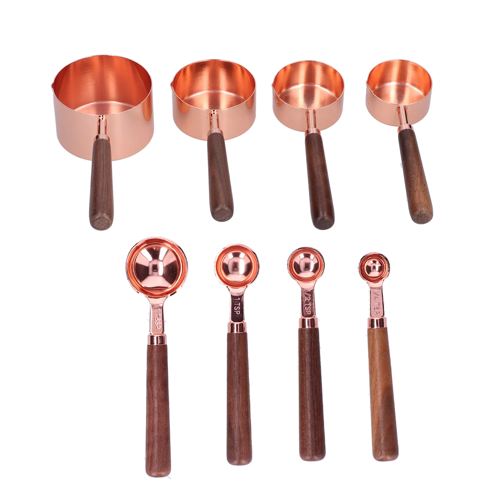 

4pcs Stainless Multi Purpose Spoons/cup Measuring Spoons Teaspoon with Scale Walnut Wooden Handle Kitchen Cooking Baking Tool