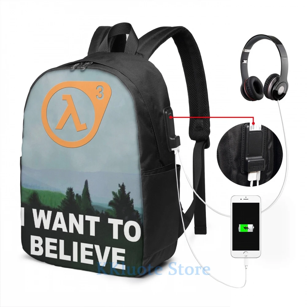 Забавный рюкзак с графическим принтом I Want To Believe - Half Life 3 USB-зарядкой мужские
