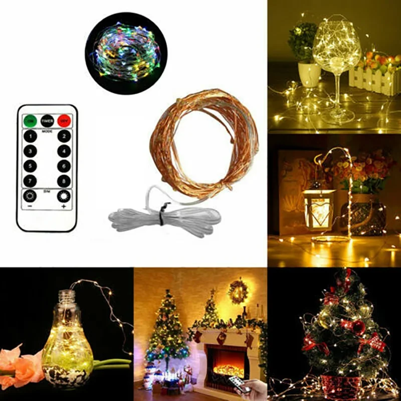 50/100/200LED USB Медный провод RGB Фея светильник на Рождество Свадебная вечеринка Сад