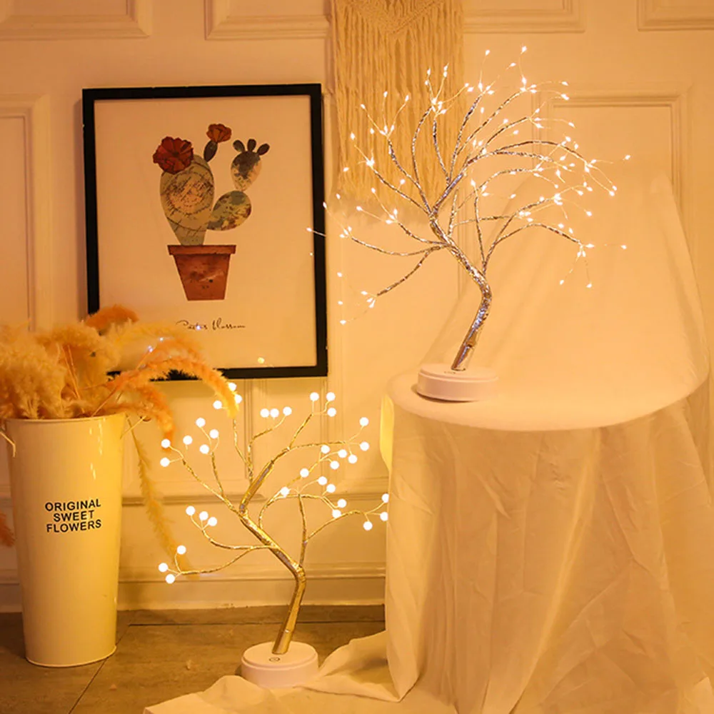 

Светодиодный ночник, миниатюрная Рождественская елка, медная проволочная гирлянда, лампа для дома, декор для детской спальни, сказосветиль...