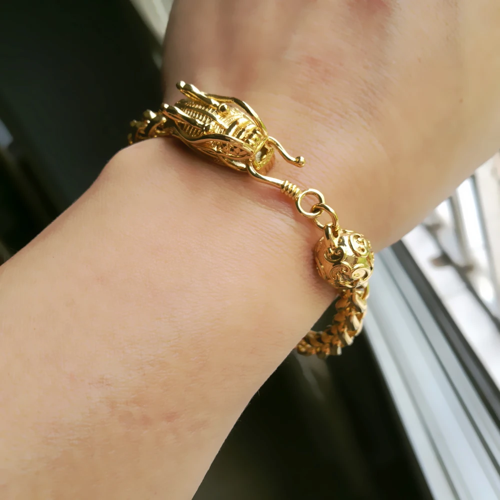 

Wholesale Fashion Men's Gold Color Hip Hop Rock Bracelet China Punk Style 20cm 7.5mm Classic Dragon Head Bracelet Valentine Gif