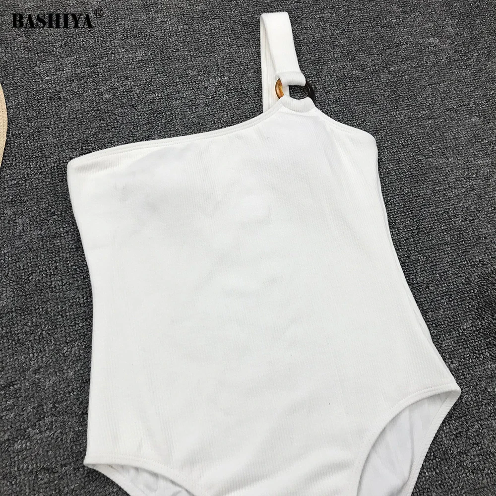 

Black One Piece 2021 New Arrival Padded Ring Sexy Swimsuit Female One Shoulder Swimwear Women Bathing Suit Monokini