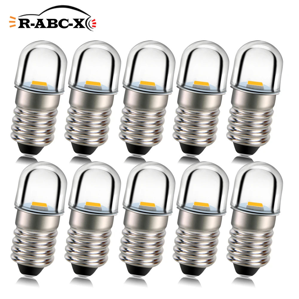 10Pcs DC 3V 6V 12V 4.5V 18V P13.5S PR2 E10 LED Bulb For Flashlight Replacement Torch Work Light Instrument Lamp Warm white 4300K