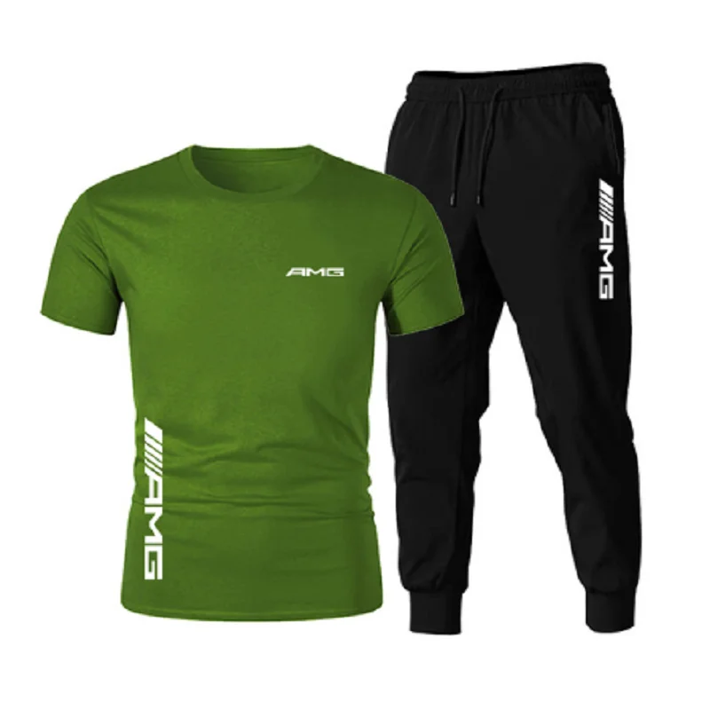 

2021 Summer Fashion Leisure brand men's setsTracksuit Sportswear Track Suits Male Sweatsuit Short Sleeves T shirt 2 piece set
