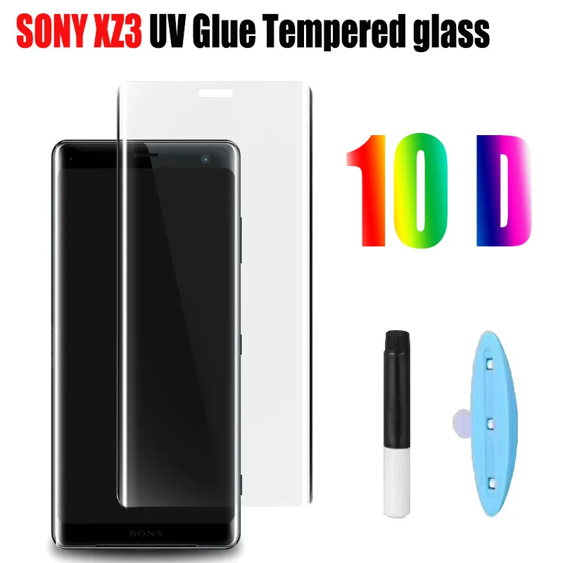 10D нано жидкое полное клеевое закаленное стекло для SONY XZ3 3D изогнутое покрытие УФ