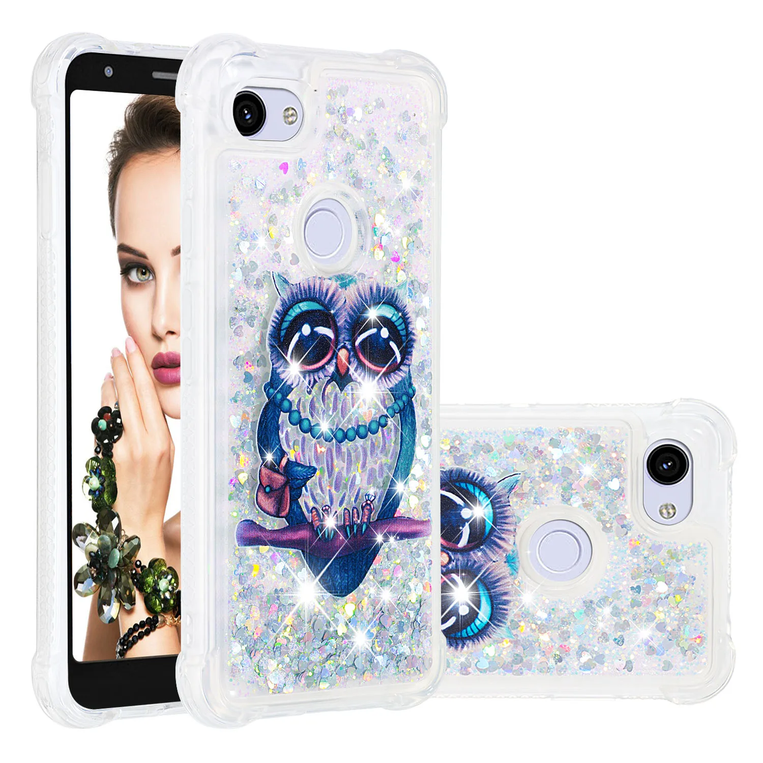 Cute Bling Liquid Quicksand Phone Case For Google Pixel 3a XL 3 Glitter Soft TPU Bumper Back Cover |