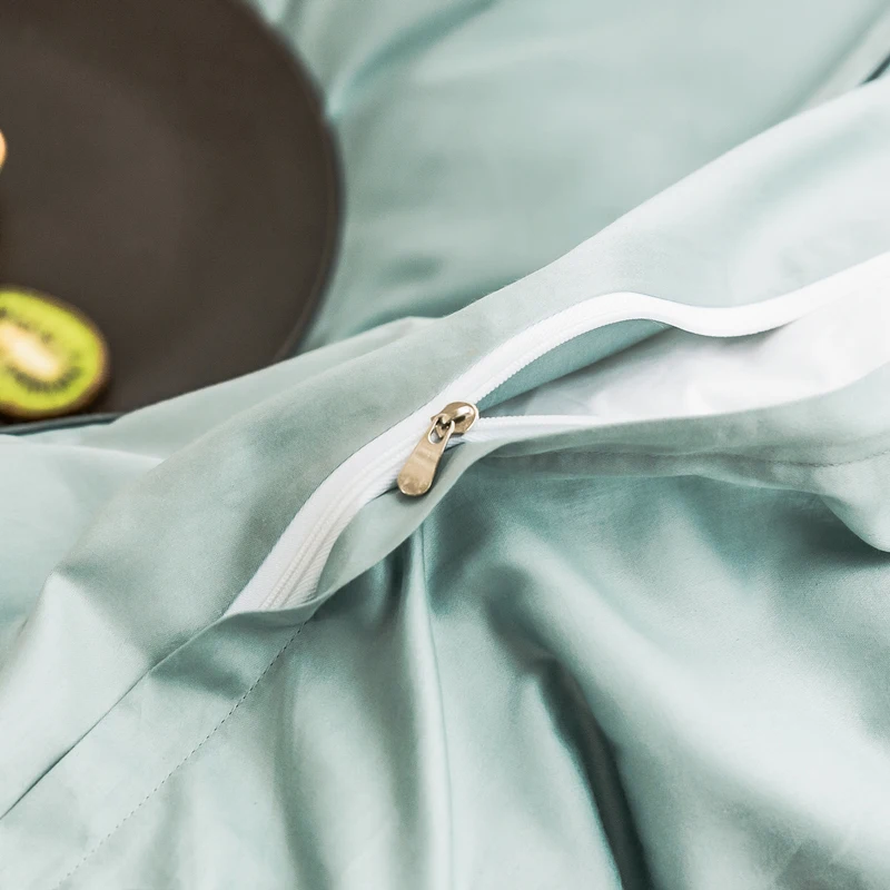 

2021 Four-piece bedding simple cotton double household bed sheet quilt cover embroidered piping comfortable bedding pea green