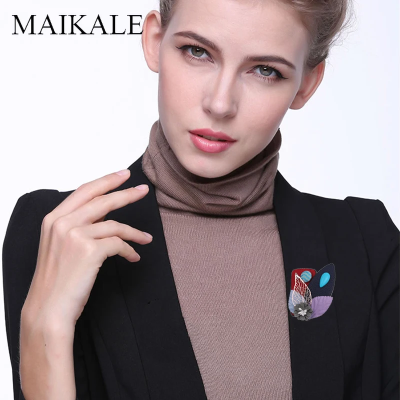 Женская тканевая брошь цветок MAIKALE ажурная кожаная в форме листа рубашка корсаж