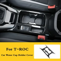 for t roc troc 2018 2019 abs carbon fiber matte front center console water cup holder surround frame cover car accessories 1pcs