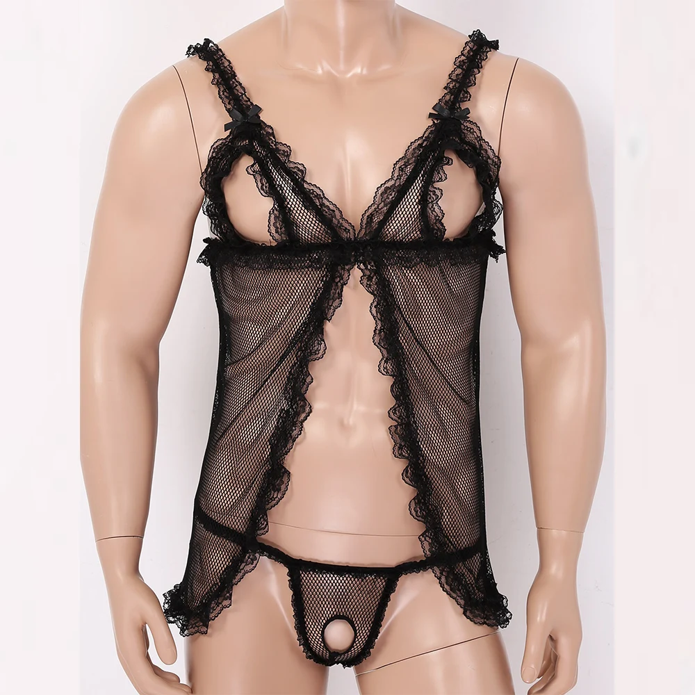 Комплект мужского прозрачного кружевного нижнего белья s Нижнее белье Sissy топ с