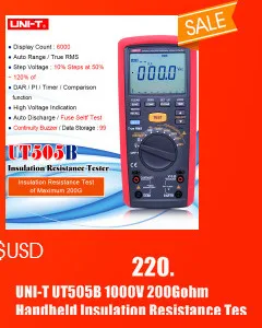ЖК-дисплей с подсветкой UNI-T UT501A 100V-1000V мегомметром изоляции заземления Измеритель сопротивления заземления тестер Мегаомметр вольтметр