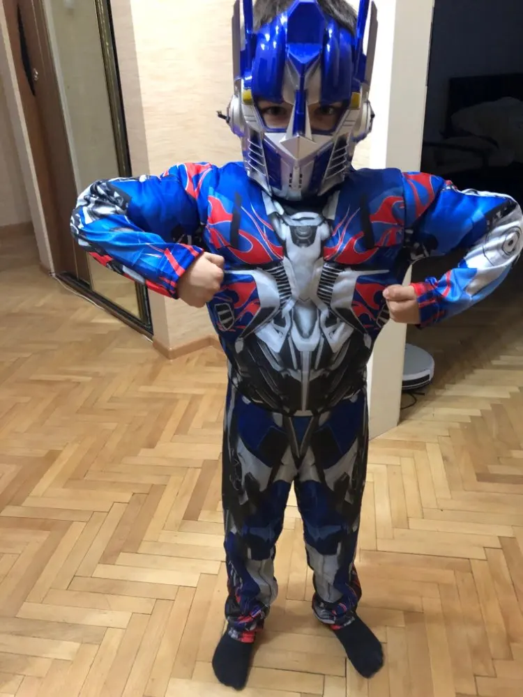 Halloween Kid Boys Optimus Prime Superhero Costume Purim Chest Muscle Jumpsuit  Book Week Children's Day Fancy Dress