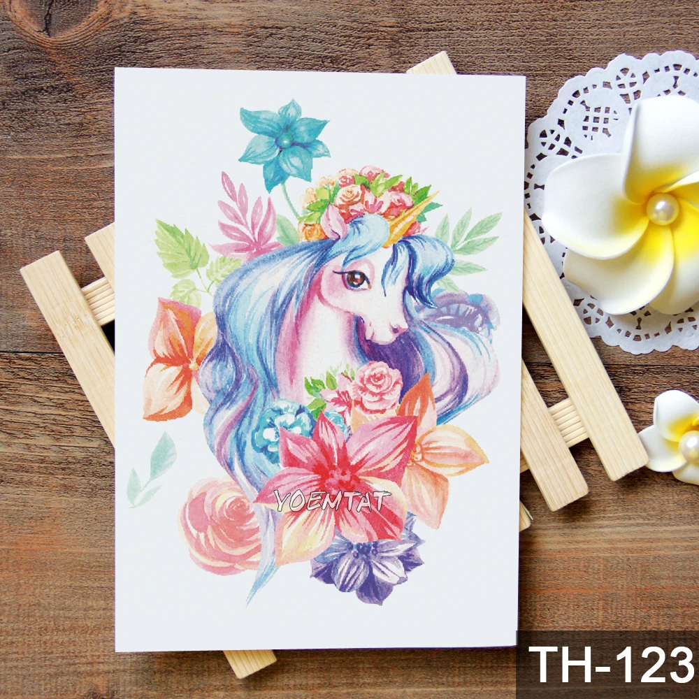 Водостойкая временная татуировка наклейка розового и синего цвета с рисунком