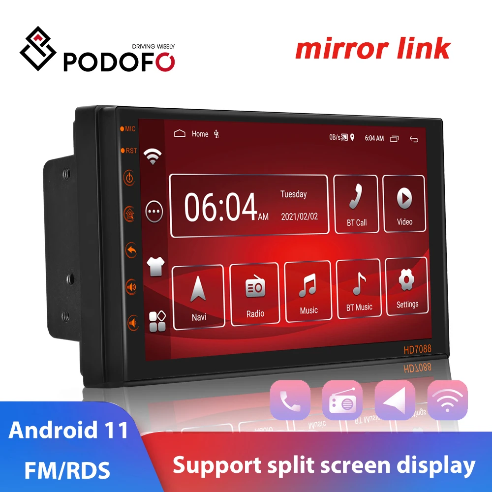 

Podofo 2 Din Android 11 Car Radio 7“ Multimedia Player GPS Stereo Receiver For Universal Volkswagen Toyota Nissan Hyundai Kia