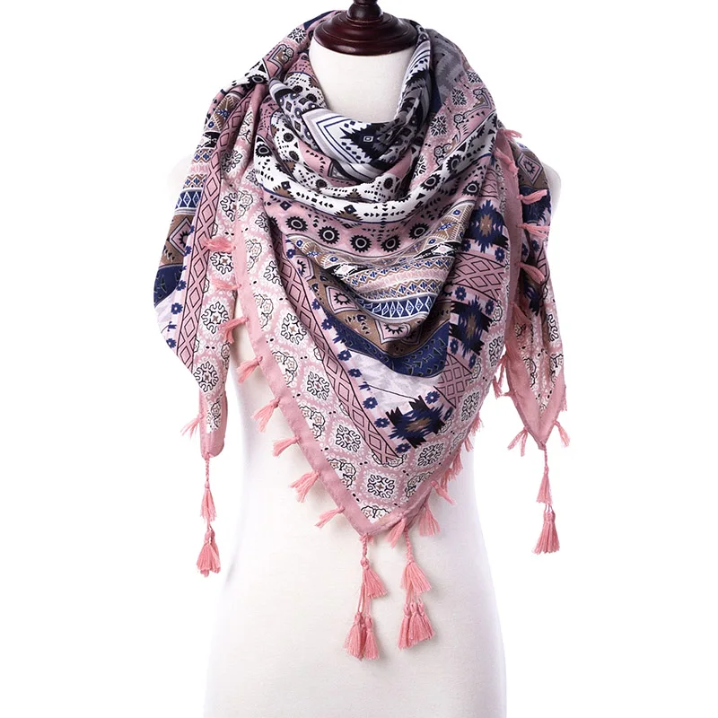 Evrfelan New Scarf Women Winter Scarf With Tassel Printed Flower Pattern Shawl Female Casual Handkerchief Scarves Shawl